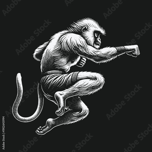 Monkey Kung Fu Master in Striking Pose Illustration.