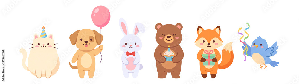 Obraz premium Flat whimsical party animals sticker Set.