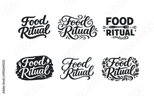 Artistic Lettering Grid. Food ritual branding lettering. Set lettering. harmonious lettering variations of the same emblematic concept, each with different