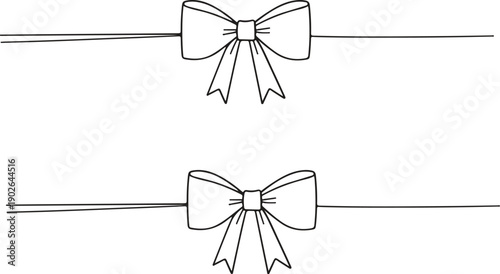 A bow silhouette. Vector black ribbon icons line art simple decorative holiday ribbon bow for gifts, to decorate hair on white background