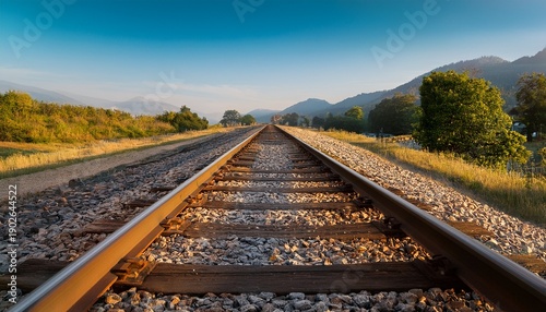 Close Up Of Railroad Tracks On Gravel On A Sunny Morning