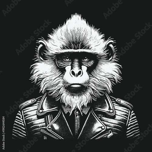 Monkey Biker Portrait: A Bold Fusion of Wildlife and Urban Style.