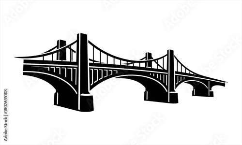 Фотография Bold black and white illustration of a classic suspension bridge.