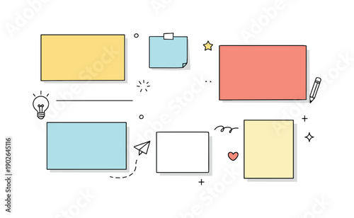 Creative paper composition. Flat lay of rectangular paper sheets in harmonious colors. Calm design mood, inspiration and creative order.