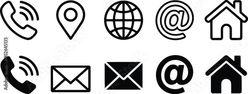Essential communication and location icons featuring both outline and solid styles with active phone signals