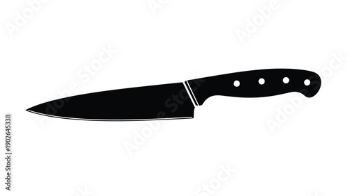 Kitchen chefs knife silhouette with a sharp blade and ergonomic handle is isolated on a clean white background for culinary projects.