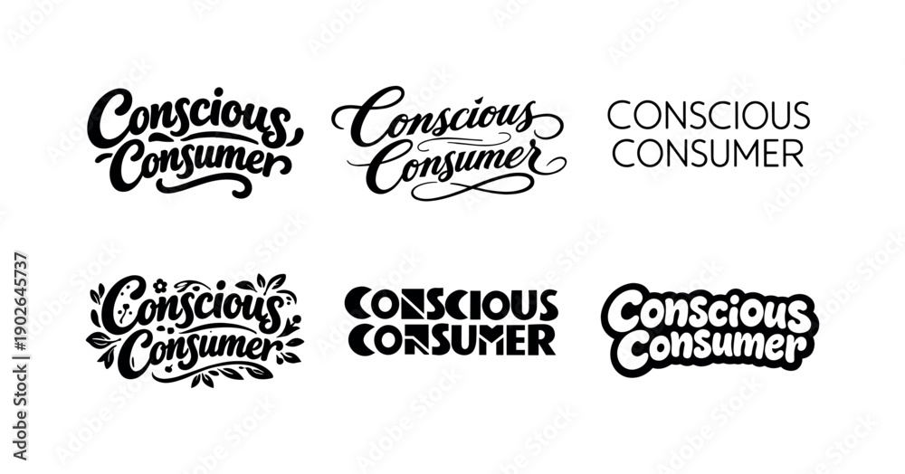 Obraz premium conscious consumer lettering. Set lettering. harmonious lettering variations of the same emblematic concept, each with different artistic