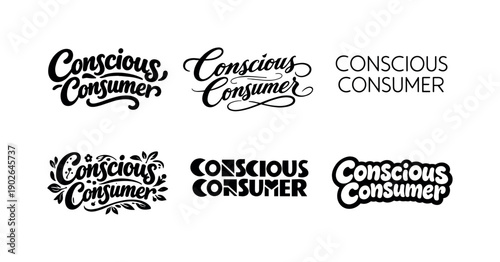 conscious consumer lettering. Set lettering. harmonious lettering variations of the same emblematic concept, each with different artistic