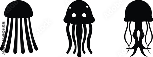 Set of jellyfish icon minimal vector art illustration on a white background.
