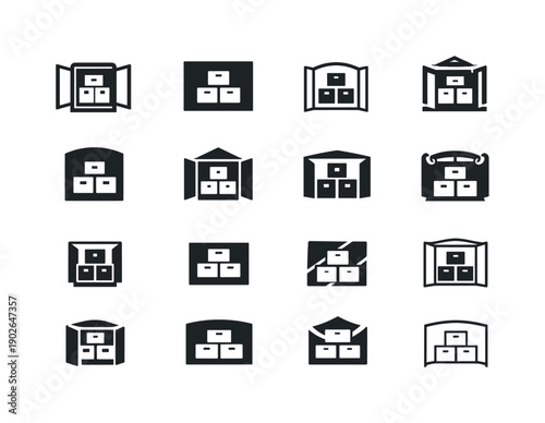 Organizing closet. Icon set. Set Logo of Organizing closet: storage boxes. harmonious logo variations of the same emblematic concept, each