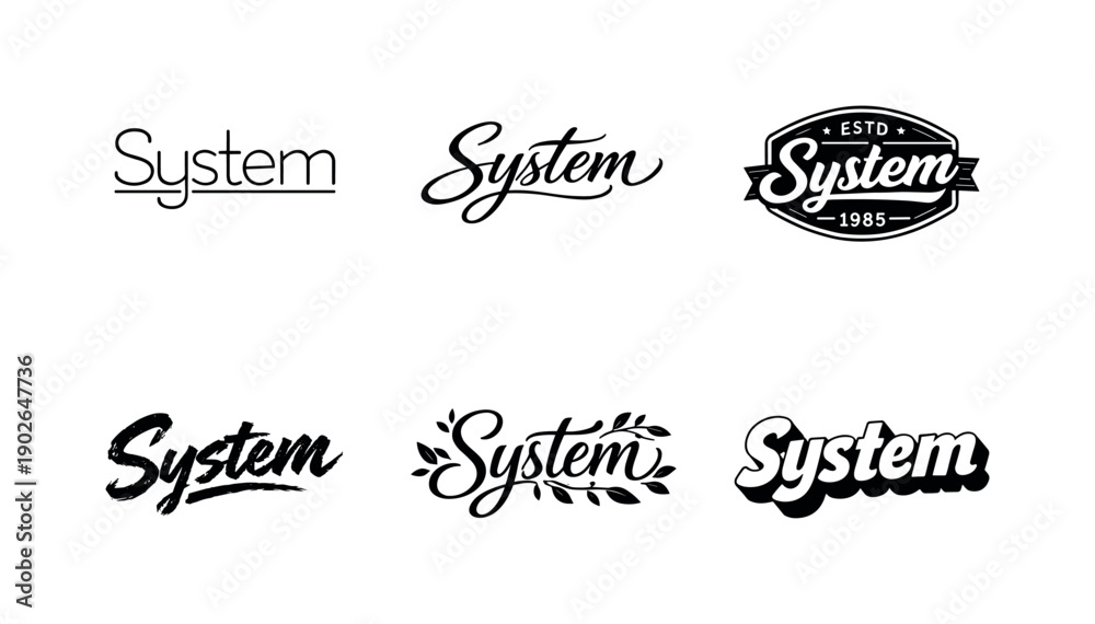 Fototapeta premium Harmonious Lettering Grid. Minimalist style system lettering. Set lettering. harmonious lettering variations of the same emblematic concept, each