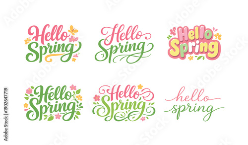 Spring color palette. Set lettering. harmonious lettering variations of the same emblematic concept, each with different artistic