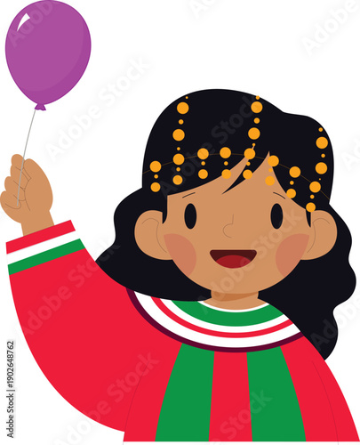  omani, national, day happy little girl character and a smiling boy playing with a ball, a colorful balloon, and a toy doll in this fun childhood vector art design