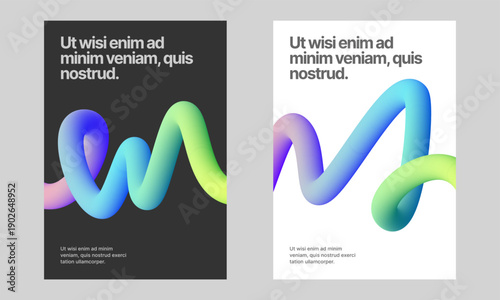 Fluid 3D Tube Gradient Posters Abstract Purple Blue Green Shapes on Dark and Light Backgrounds for Digital Art