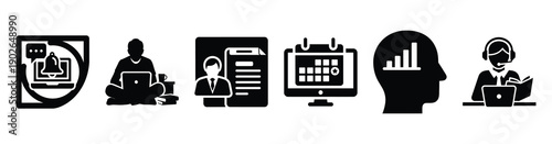 set of minimalist online diploma icons. E-learning silhouette vector icon set in black color and white background