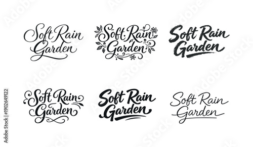 Soft rain garden script. Set lettering. harmonious lettering variations of the same emblematic concept, each with different