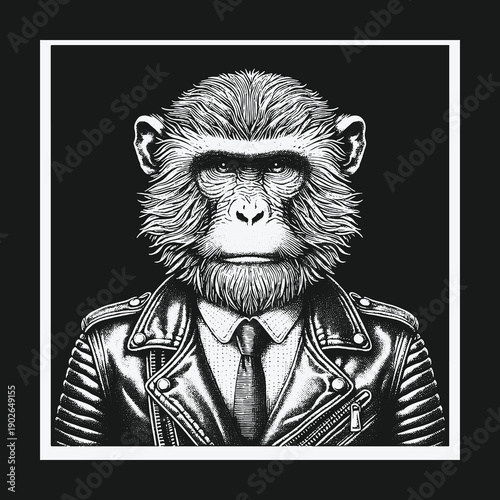 Monkey in Leather Jacket: A Bold and Stylish Portrait.