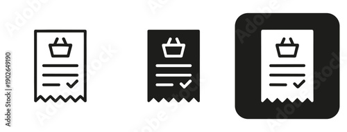 Shopping Receipt and Purchase Bill Icons in Line, Solid, and Inverted Styles