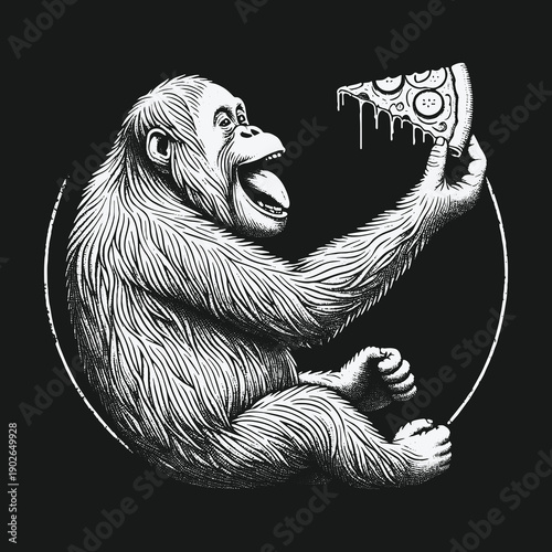 Orangutans Delight: A Whimsical Encounter with Pizza Perfection.