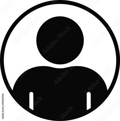 Simple black silhouette icon of a person inside a circle representing a user profile