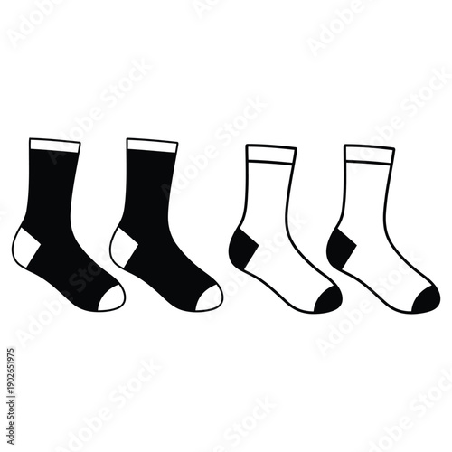 Four different styles of black and white socks illustration design