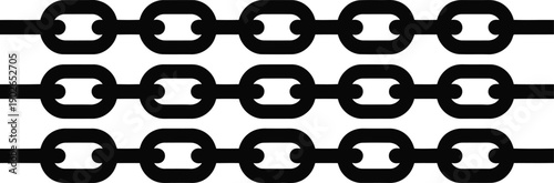 Three horizontal rows of simple connected black oval chain links against a clean white backdrop