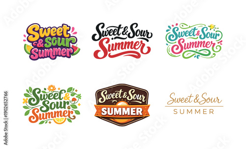 Sweet & Sour Variations. Sweet & sour summer. Set lettering. harmonious lettering variations of the same emblematic concept, each with different artistic