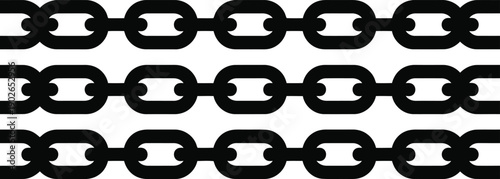 Three strong rows of black interlocked chain links with a distinctive thickened oval shape on white