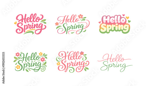 Spring color palette. Set lettering. harmonious lettering variations of the same emblematic concept, each with different artistic