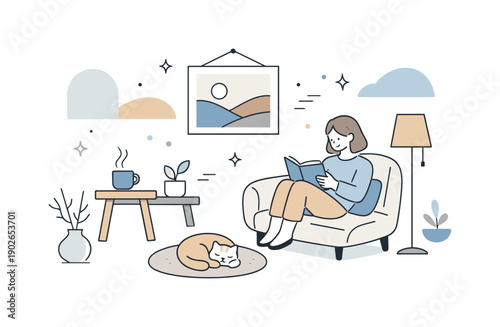 Late winter color palette. A minimal interior scene with soft gray, pale blue, and warm beige accents, conveying calm and quiet everyday