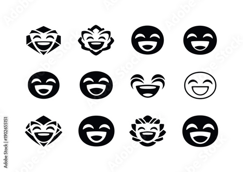 Diverse Laughing Faces. Facial expressions. Icon set. Set Logo of facial expressions: laughing face with closed eyes. harmonious logo variations of the same