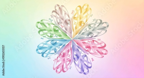 Flower Shape Made of Cancer Awareness Ribbons in Pastel Colors