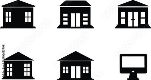 Set of mall icon minimal vector art illustration on a white background.

