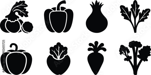 Set of vegetable icon minimal vector art illustration on a white background.

