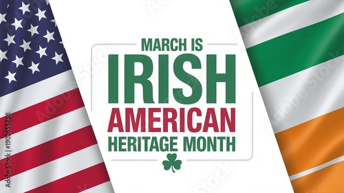Irish American Heritage Month March Celebration Layout with Side Flags of USA and Ireland for Professional Cultural Heritage Marketing