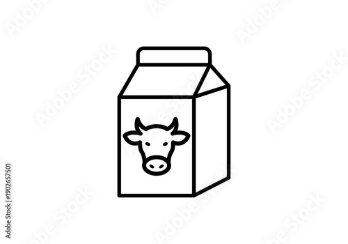 Envase de cartón de leche con el dibujo de una cabeza de vaca en estilo lineal