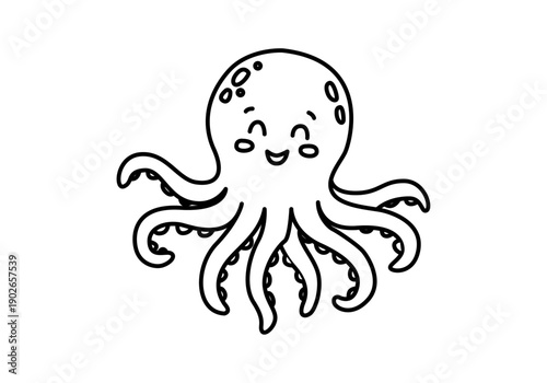 Pulpo sonriente de dibujos animados en blanco y negro 