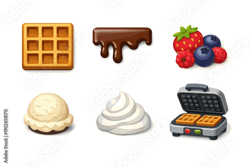 Delicious waffle ingredients and cooking appliance illustration for culinary themes