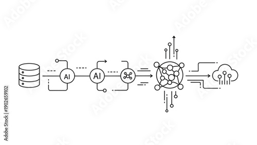 Conceptual diagram illustrating data processing workflow with artificial intelligence, blockchain, and cloud integration