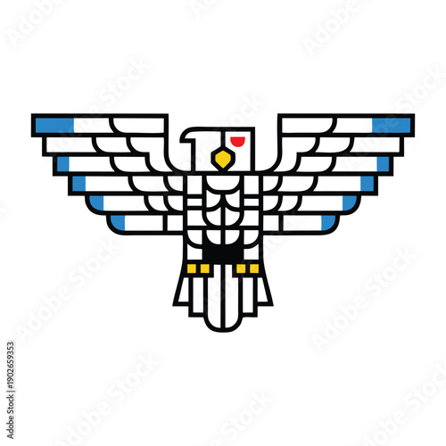 Geometric eagle emblem logo, stylized bird of prey symbol for professional sports or corporate branding