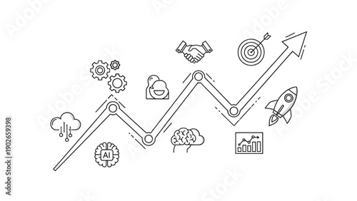 Conceptual Business Growth Graph with Icons Representing Success and Innovation