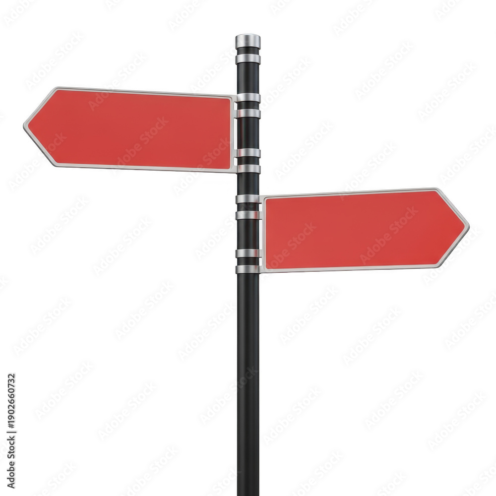 Obraz premium Red directional signs on metal post isolated on transparent background