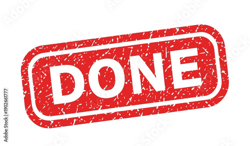 A red stamp with the word done on a with a grunge texture