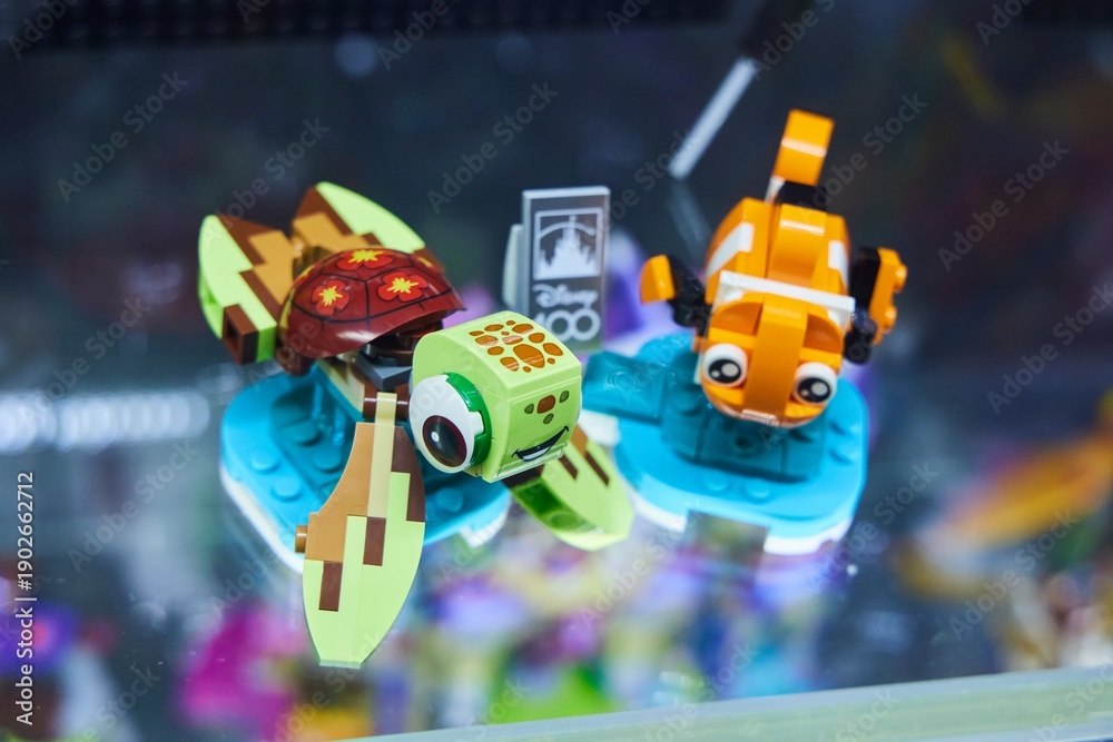 Naklejka premium Moscow, Russia. - June 23, 2025: Lego construction kit, old models. Collection of the famous toy series