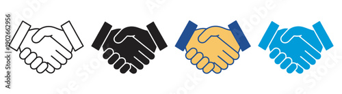 Handshake simple icon set, business handshake icons, agreement and partnership symbols, line icons, flat design, teamwork, collaboration, contract, corporate, vector