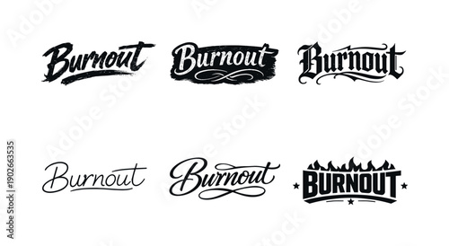 Burnout is a signal lettering. Set lettering. harmonious lettering variations of the same emblematic concept, each with different artistic
