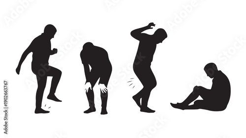 Knee Pain Man Suffering Injury Silhouette Isolated on White Background