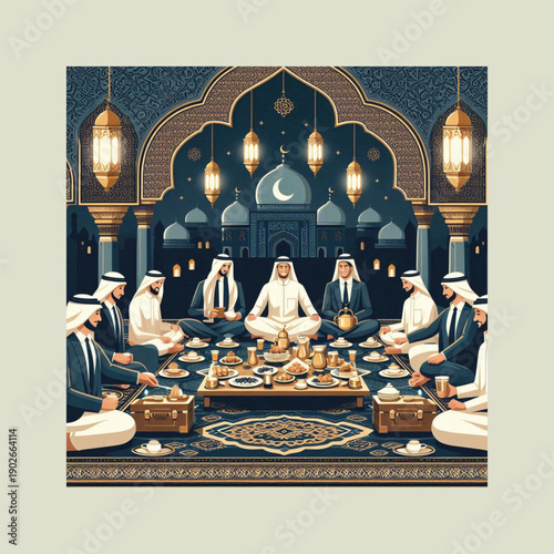 flat arabesque vector illustration ramadan saudi arabia