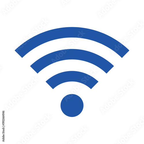 Bold blue Wi-Fi signal symbol isolated on white. High-visibility wireless internet icon for networking, technology, and connectivity concepts.