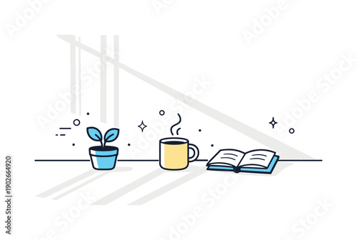 Soft sunlight shadows. A calm interior scene with long soft shadows cast by a window frame on a clean surface, evoking quiet daylight and